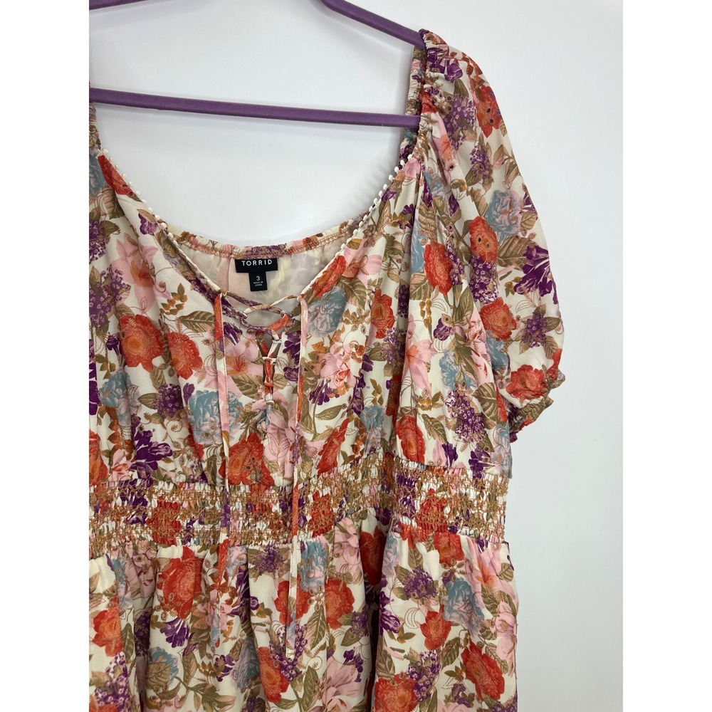 Torrid Georgette Eyelet Smocked Waist Puff Sleeve Top Plus Size 3X Peasant Boho - Picture 6 of 13